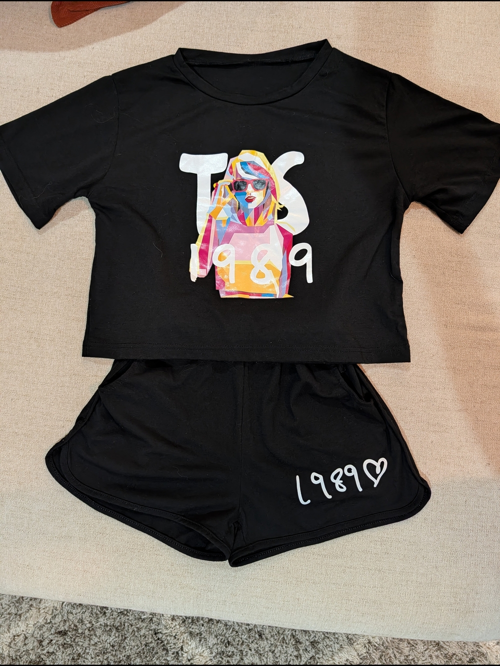 Kids Black Graphic Pajama Set - Taylor Swift 1989 Design